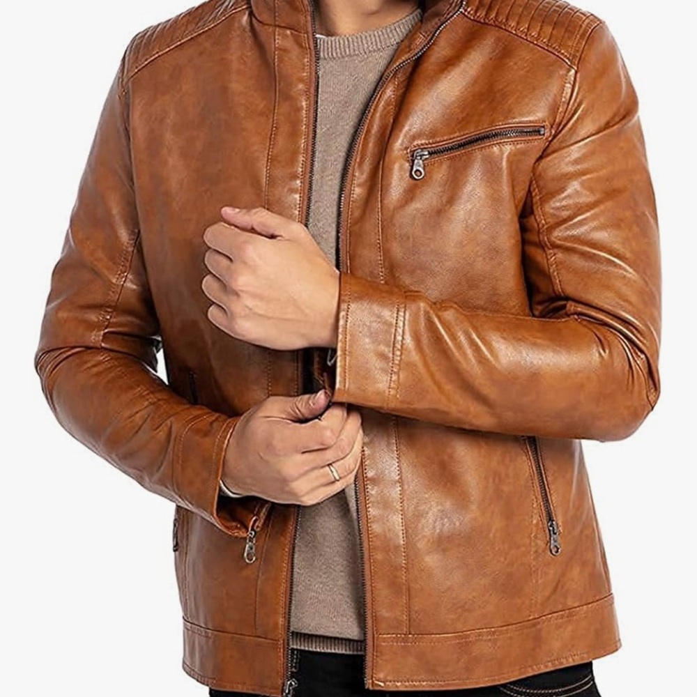 Men's Tan Faux Leather Jacket